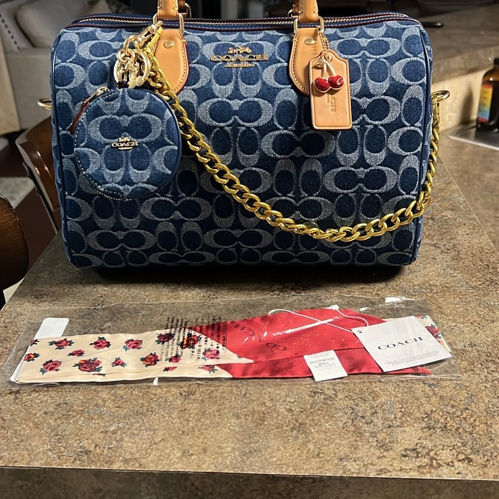 Coach Monogram Large Rowan Denim Bag NWT